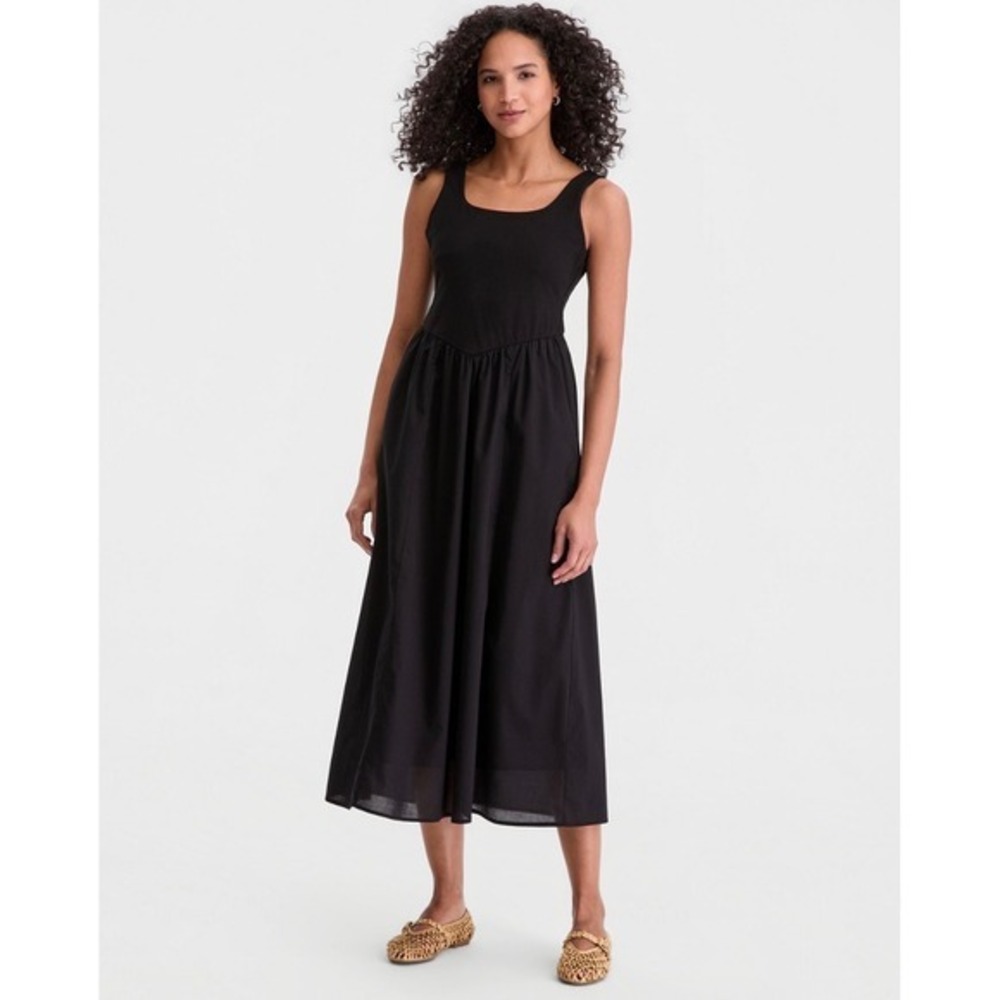 NWT M On 34th Black Cotton Midi Dress Size M Pockets Sleeveless $79.50